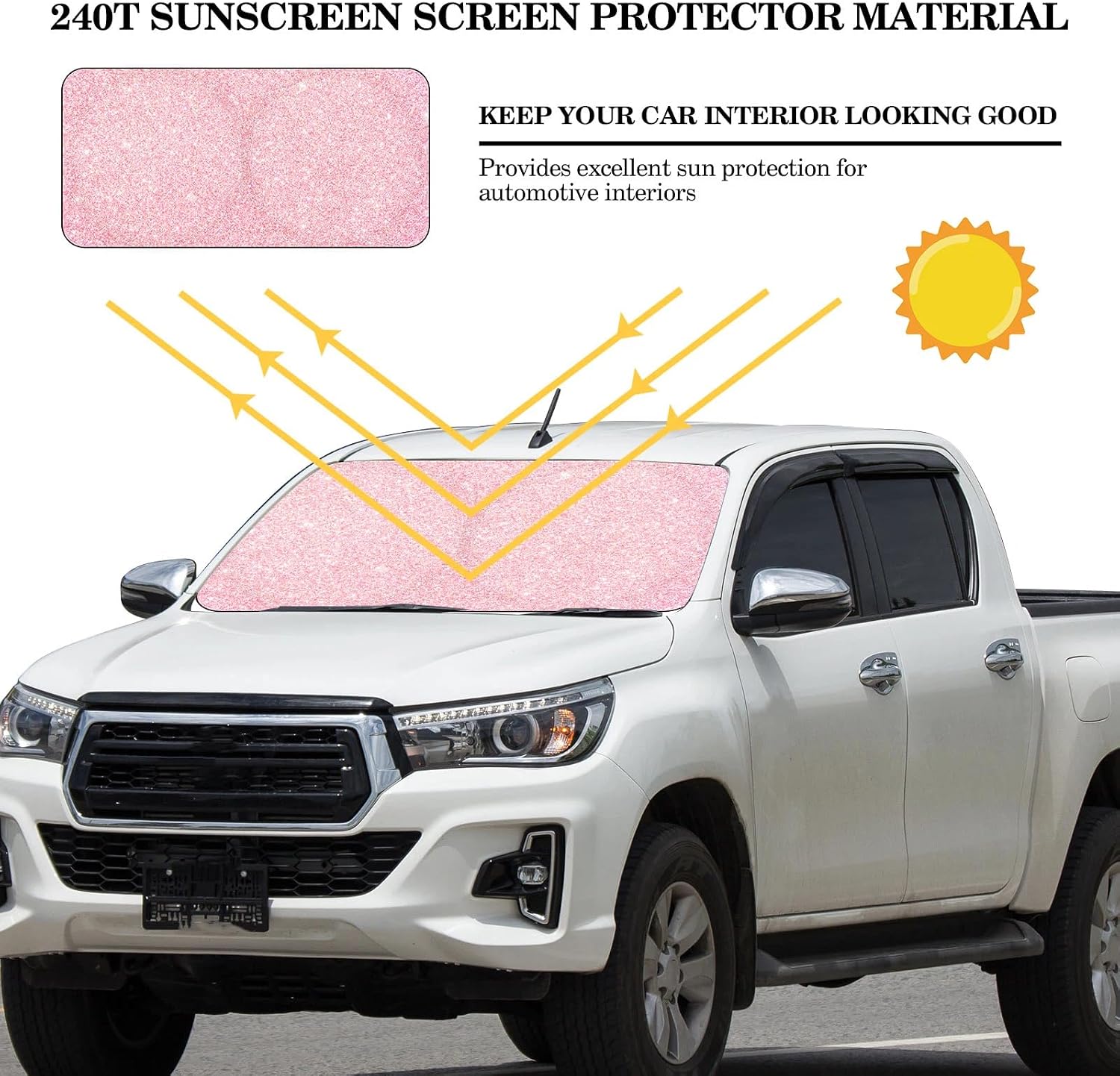 Windshield Sun Shade Foldable Car Front Window Covers for Car Accessories Sun Heat UV Rays Visor Protector Protection for Universal Cars SUV Truck(Pink Sequins)