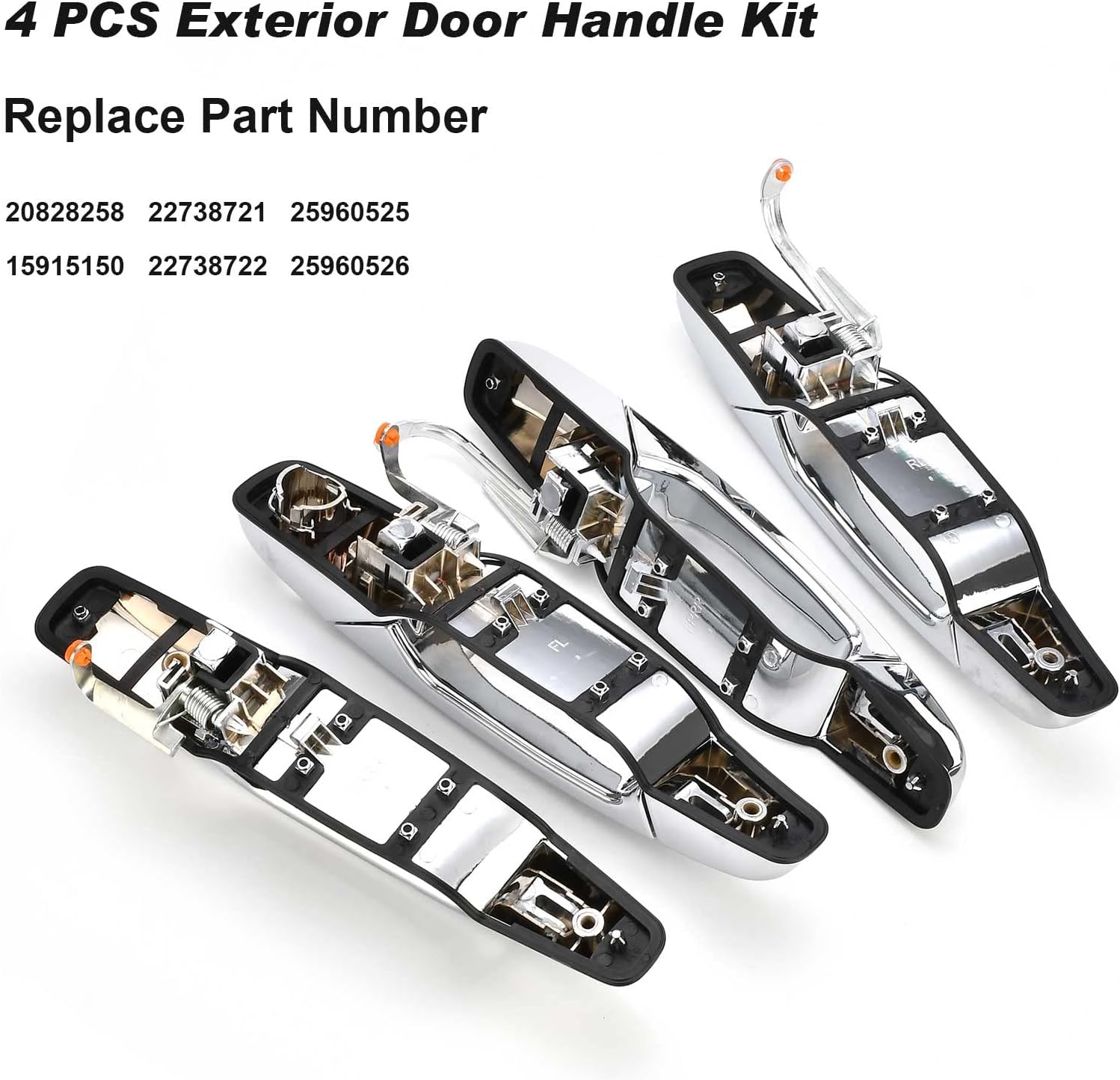 Exterior Chrome Door Handle 4 PCS Front Rear Driver & Passenger Compatible with 2007-2014 Cadillac Escalade Chevy Avalanche Silverado Suburban GMC Sierra Yukon OE # 22738722 22738721 20828258