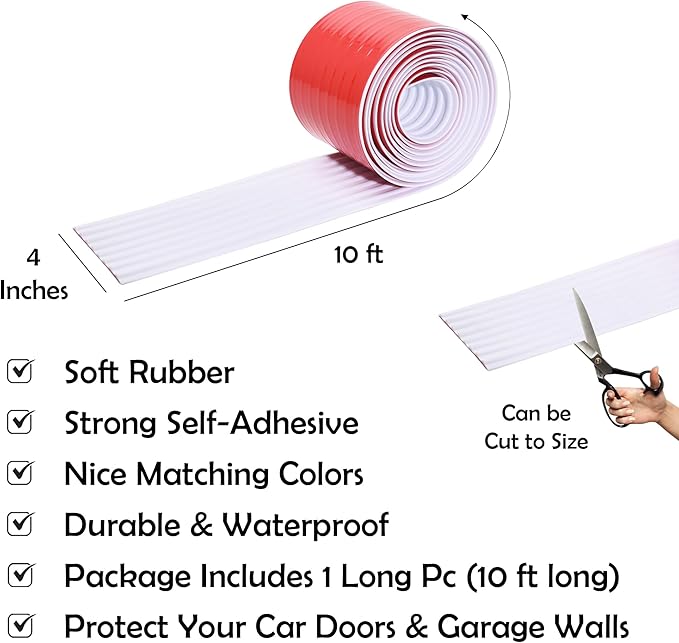 RUBBER BOND Garage Wall Protectors - 4in x 10ft Strong Self-Adhesive Rubber - Image 3