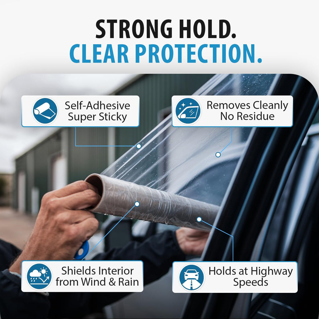 Big Tape Crash Wrap for Broken Car Windows, Temporary Film, 17.5 in x 6 Ft | No-residue Plastic Window Cover Seals Broken Auto Glass Fast — Waterproof Protection with Clean, Sticky-Free Removal