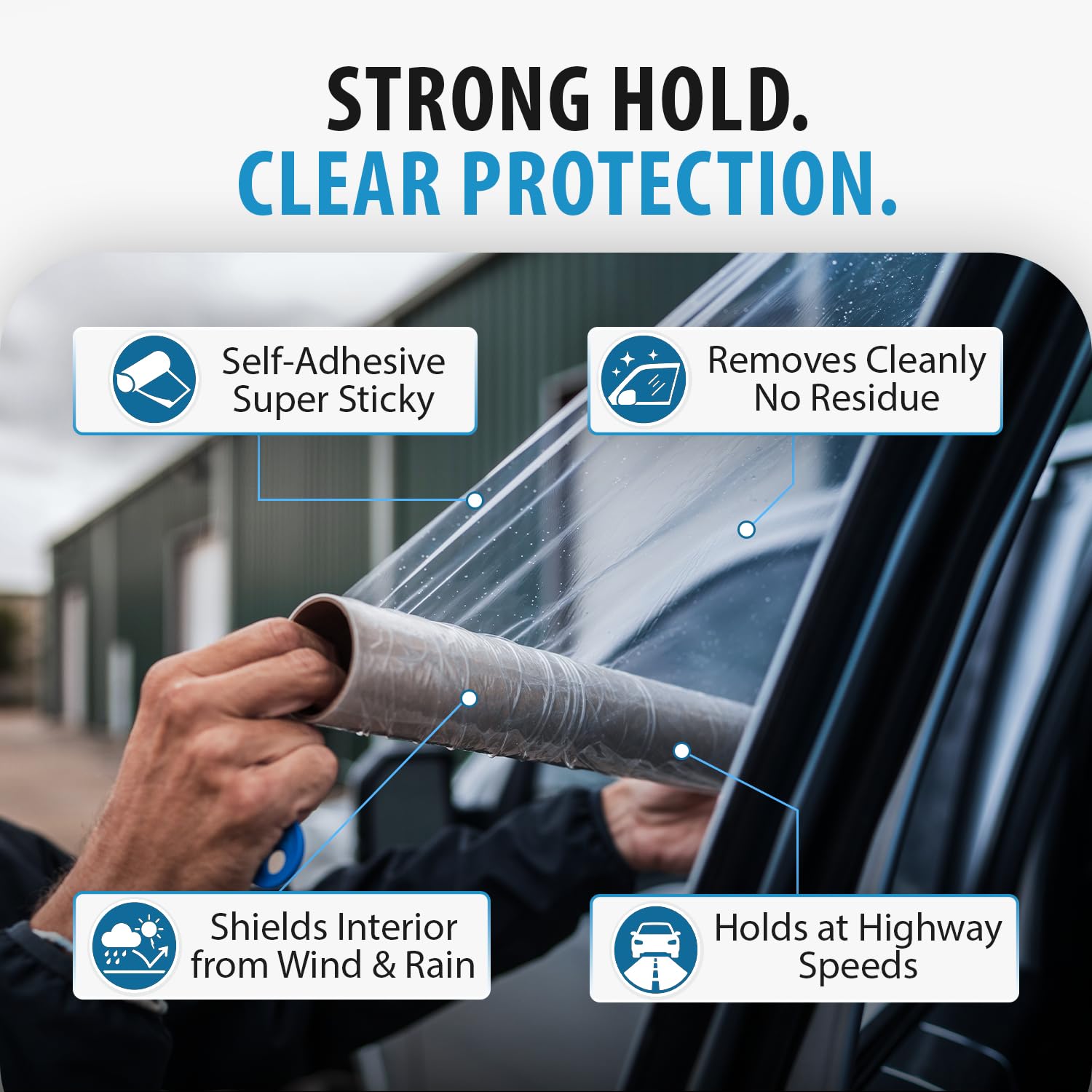 Big Tape Crash Wrap for Broken Car Windows, Temporary Film, 17.5 in x 6 Ft | No-residue Plastic Window Cover Seals Broken Auto Glass Fast — Waterproof Protection with Clean, Sticky-Free Removal