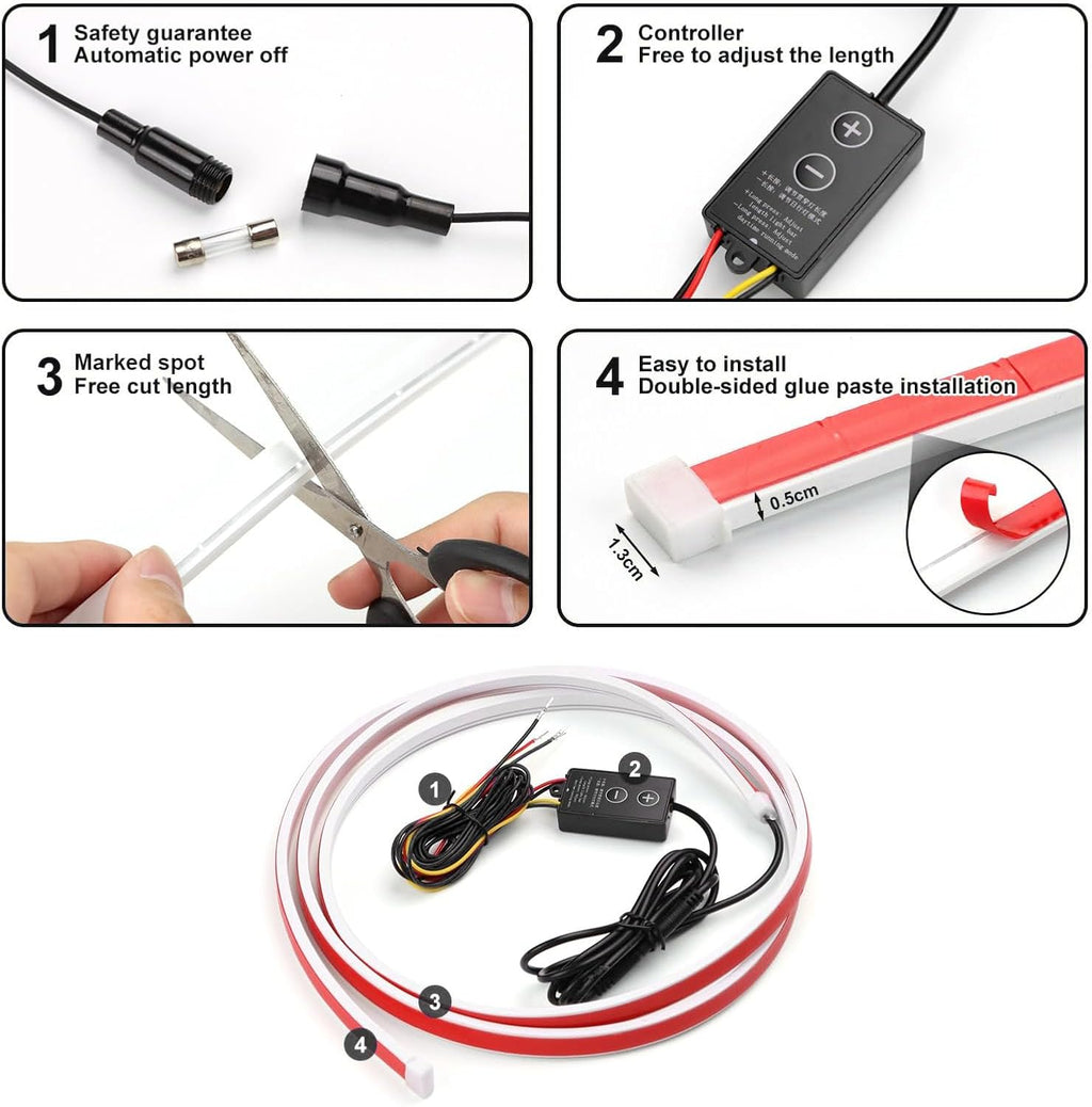 Cuttable LED Car Under Hood Light Strip - Automotive Engine LED Strips Turning Light Guide - Waterproof IP66 - Daytime Exterior Decoration Accessories - DC 15V White & Yellow 70.9in