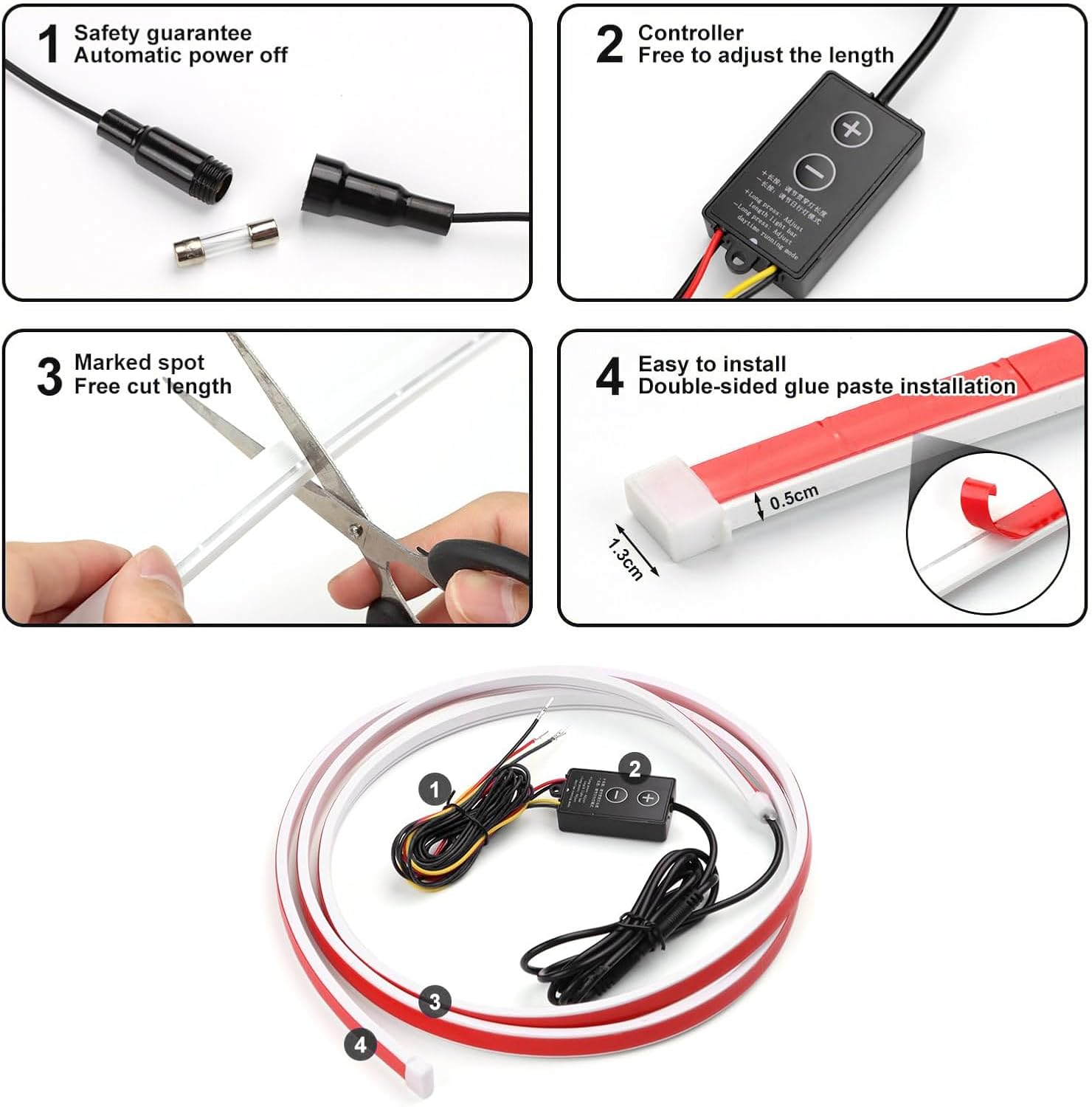 Cuttable LED Car Under Hood Light Strip - Automotive Engine LED Strips Turning Light Guide - Waterproof IP66 - Daytime Exterior Decoration Accessories - DC 15V White & Yellow 70.9in