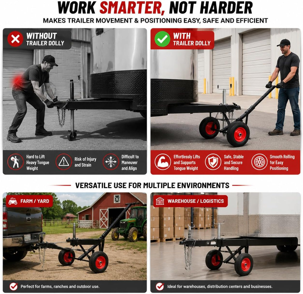 Trailer Dolly, Heavy-Duty Steel Trailer Mover Dolly with 2 Inch Ball and 600 lbs Capacity Handle for Easy Maneuvering of Boat, for Moving Car RV Boat Trailer, Great for Camping