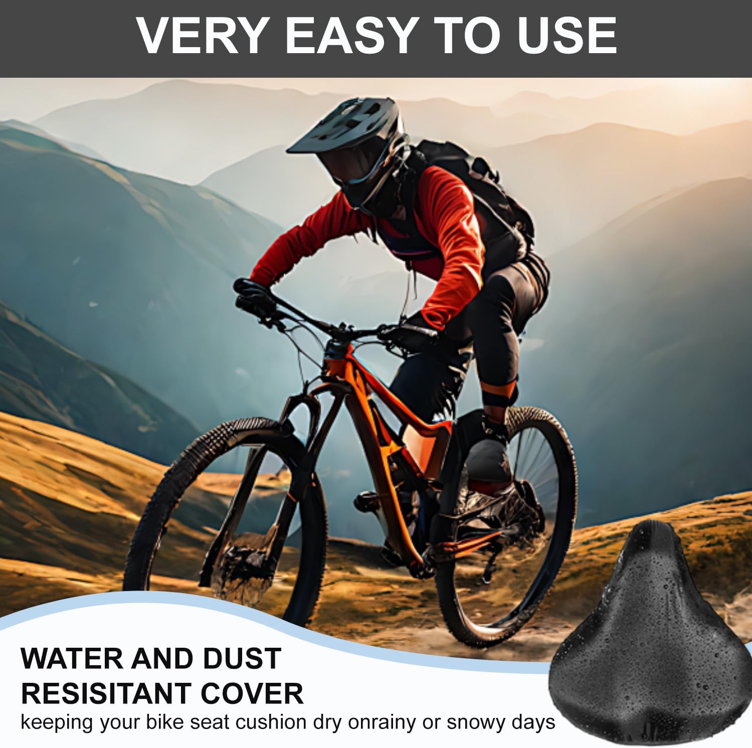 JoanofArc Bike Seat Cover Waterproof, Rain Cover with Drawstring for Mountain Bicycle, Rain Dustproof Cover, Suitable for Outdoor Riding, Easy on and Off with Drawstring Strap, 2 Packs