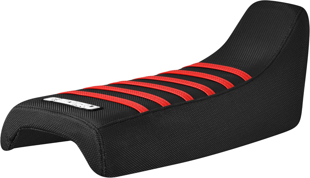 Enjoy Mfg Seat Cover - Compatible with Honda 1985-2003 XR100 R #511 (All Black with Red Ribs)