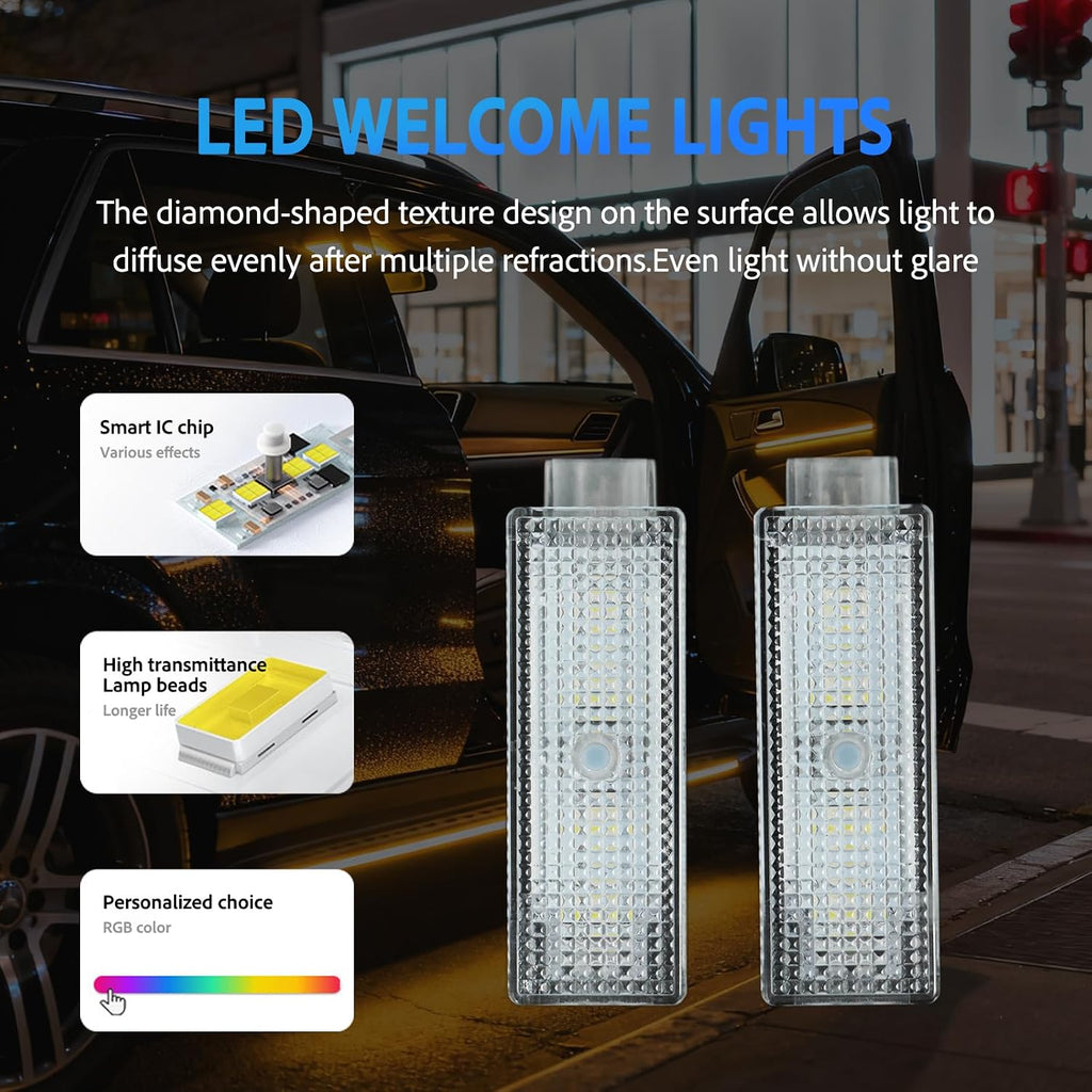 SANRILY 2Pcs Car Door Welcome Lights Fit for BMW F01 F03 F10 E60 E84 G30 M3 M5 X3 X4 5 6 7 Series Wireless Car Door Step Led Welcome Lights Shadow Lights (7 Color Lights)
