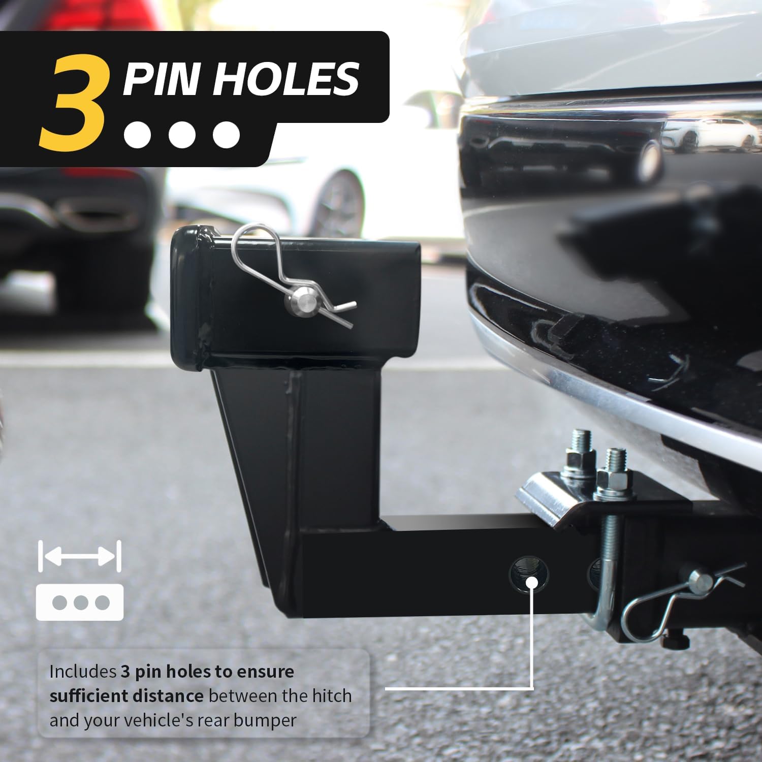 MaxxHaul Trailer Hitch Riser for 2" Receivers, 6" Rise or Drop Solid‑Steel Height Adapter with Triple Pin Holes, 500 lb Tongue Weight, Powder‑Coated Finish, Includes Two Hitch Pins (50909)