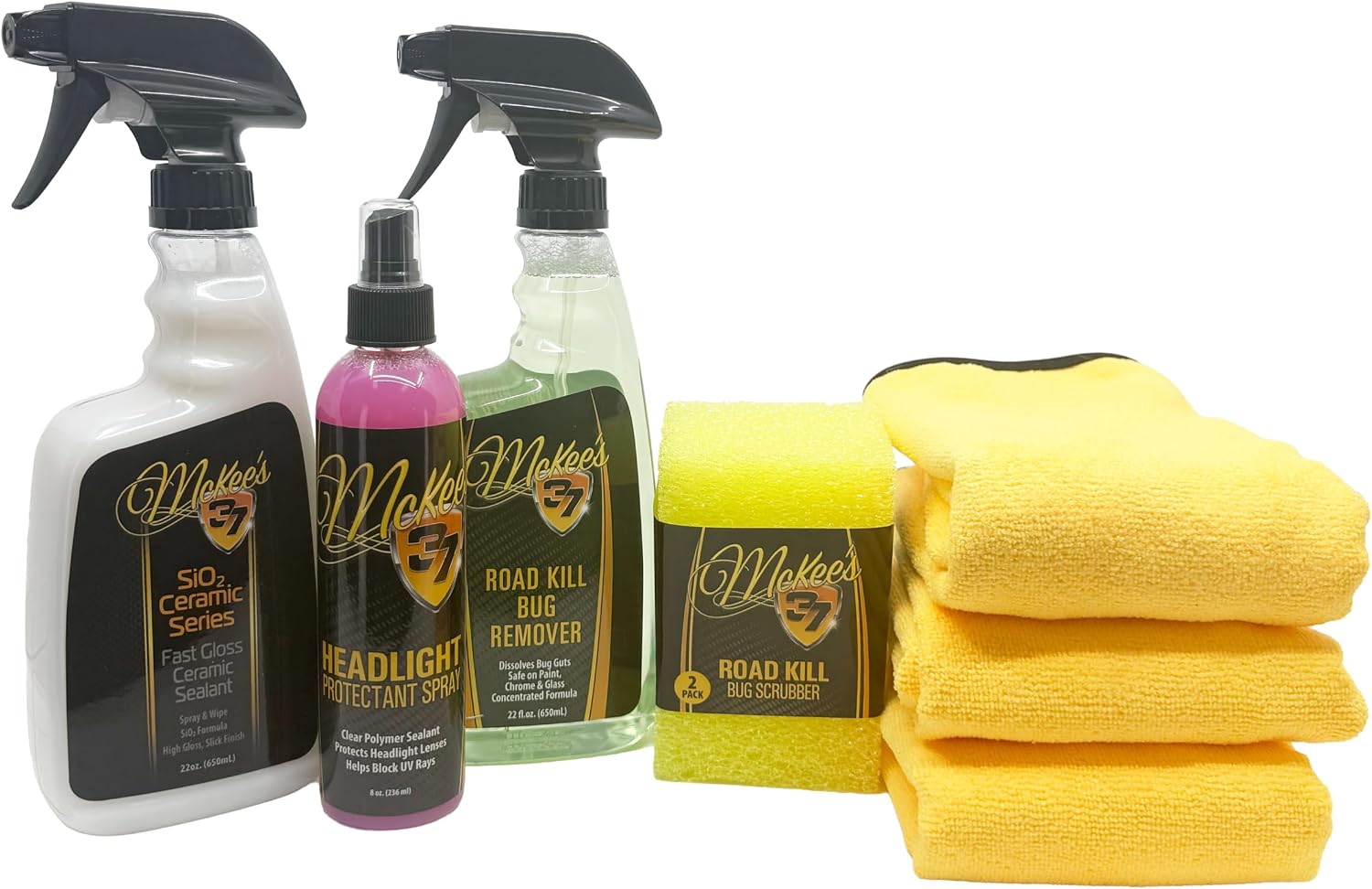 McKee's 37 Road Kill Remover + Protection Kit – Bug Remover + Headlight Sealant | Cleans Bugs, Tar & Road Film