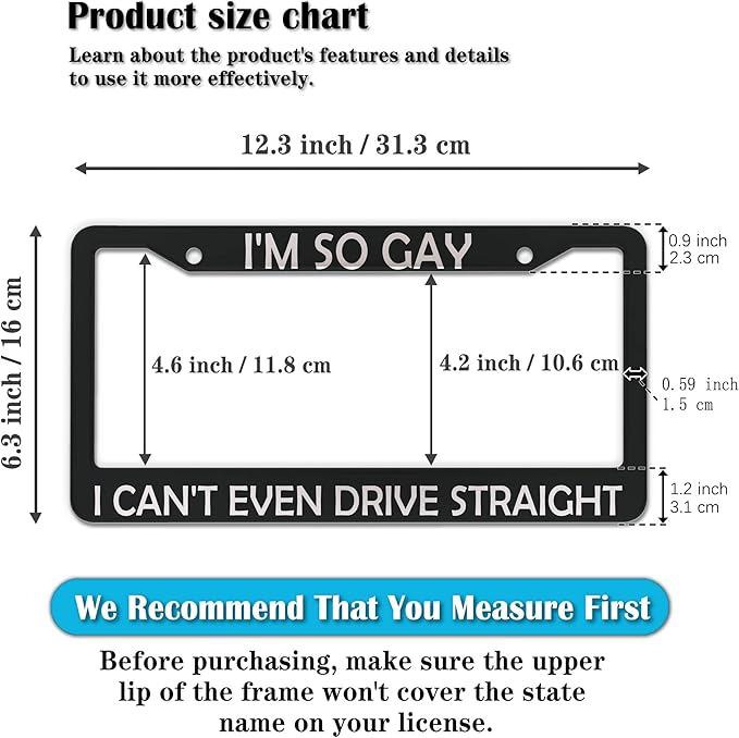License Plate Frames Black and White Front License Plate Bracket I'm So Gay I - Image 2