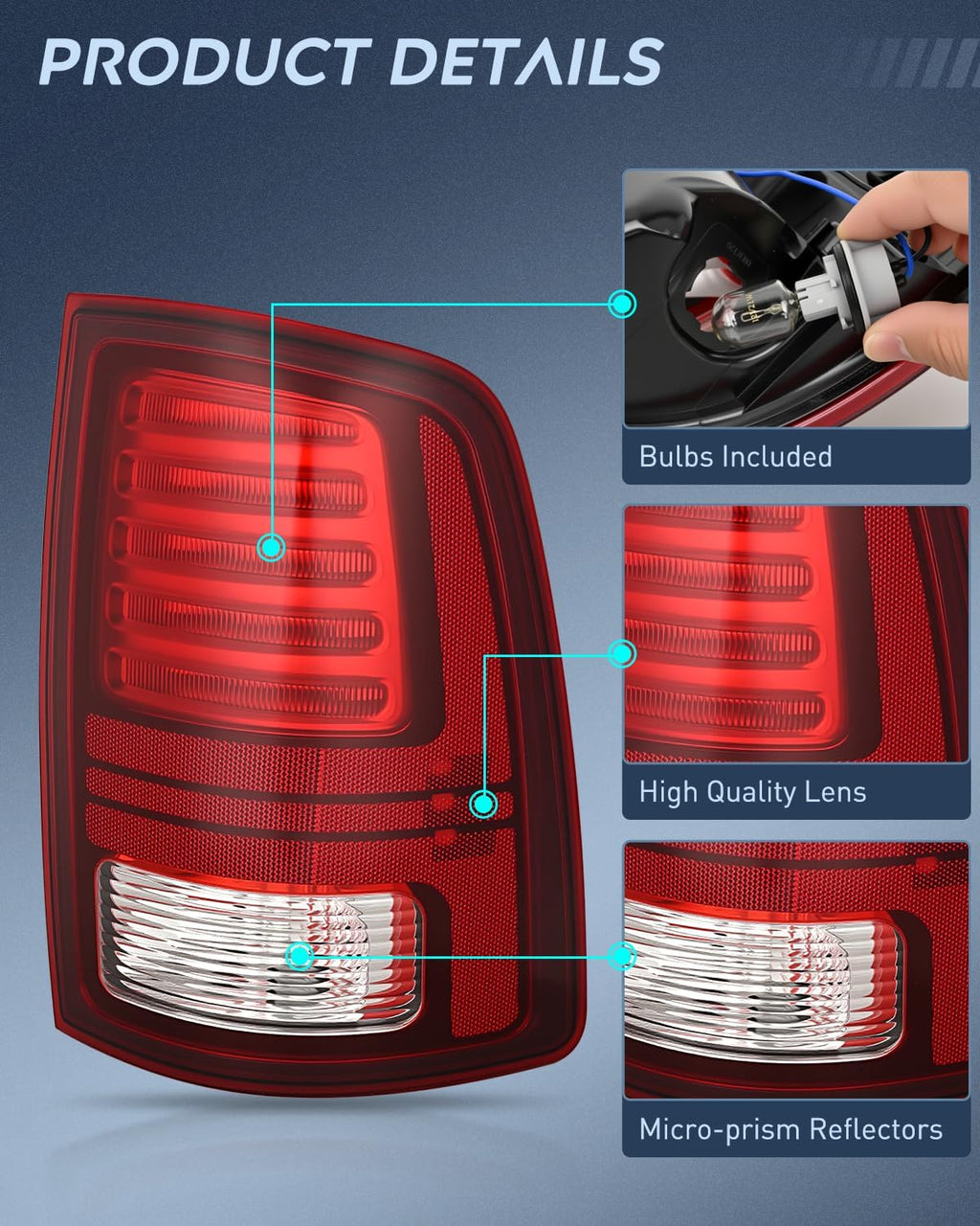 Nilight Taillight Assembly Compatible with 2013 2014 2015 2016 2017 2018 Dodge Ram 1500 2014-2018 Ram 2500 3500 LED Style Driver Side and Passenger Side Rear Tail Light with Bulbs
