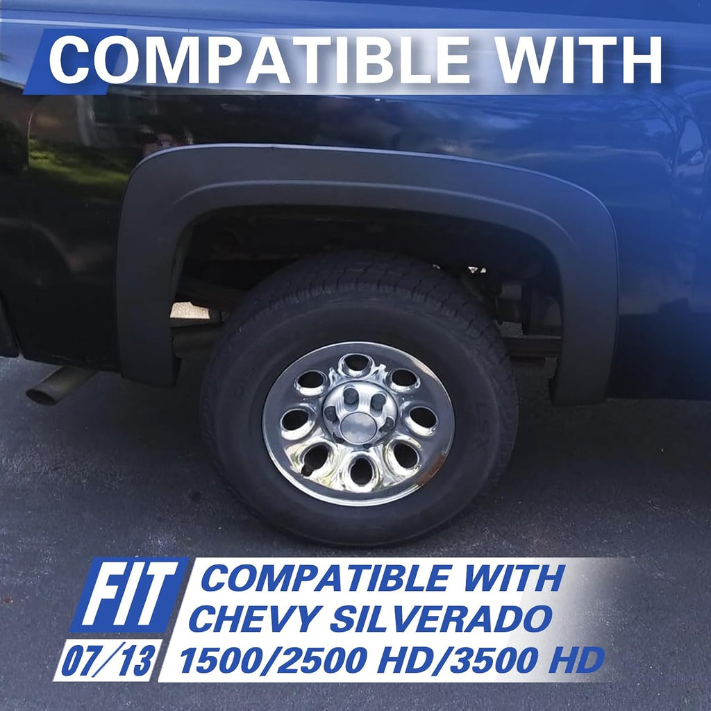 CROSSDESIGN Fender Flares Fit 2007-2013 Chevy Silverado 1500 2500HD 3500HD 6.5' 8' Bed, UV Resistant Factory Style Black Wheel Flares Cover Wheel Well Rust, 4 Pieces Kit Exclude Dually & GMC Sierra