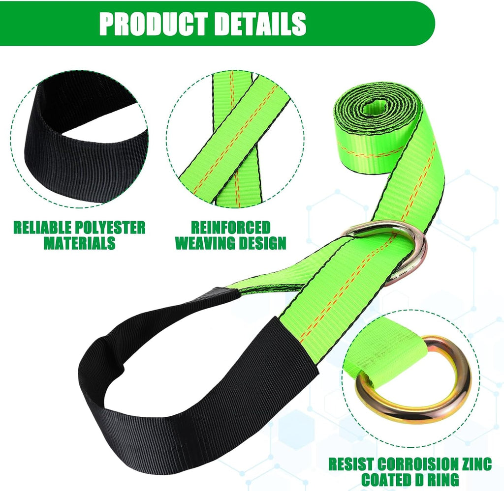 4 Pack 2" X 8ft Lasso Tow Truck Straps with D Ring 11, 000 Lbs Break Strength D Ring Auto Tie Down Wheel Lift Trailer Strap for Hauling Utv SUV Wrecker Rollback