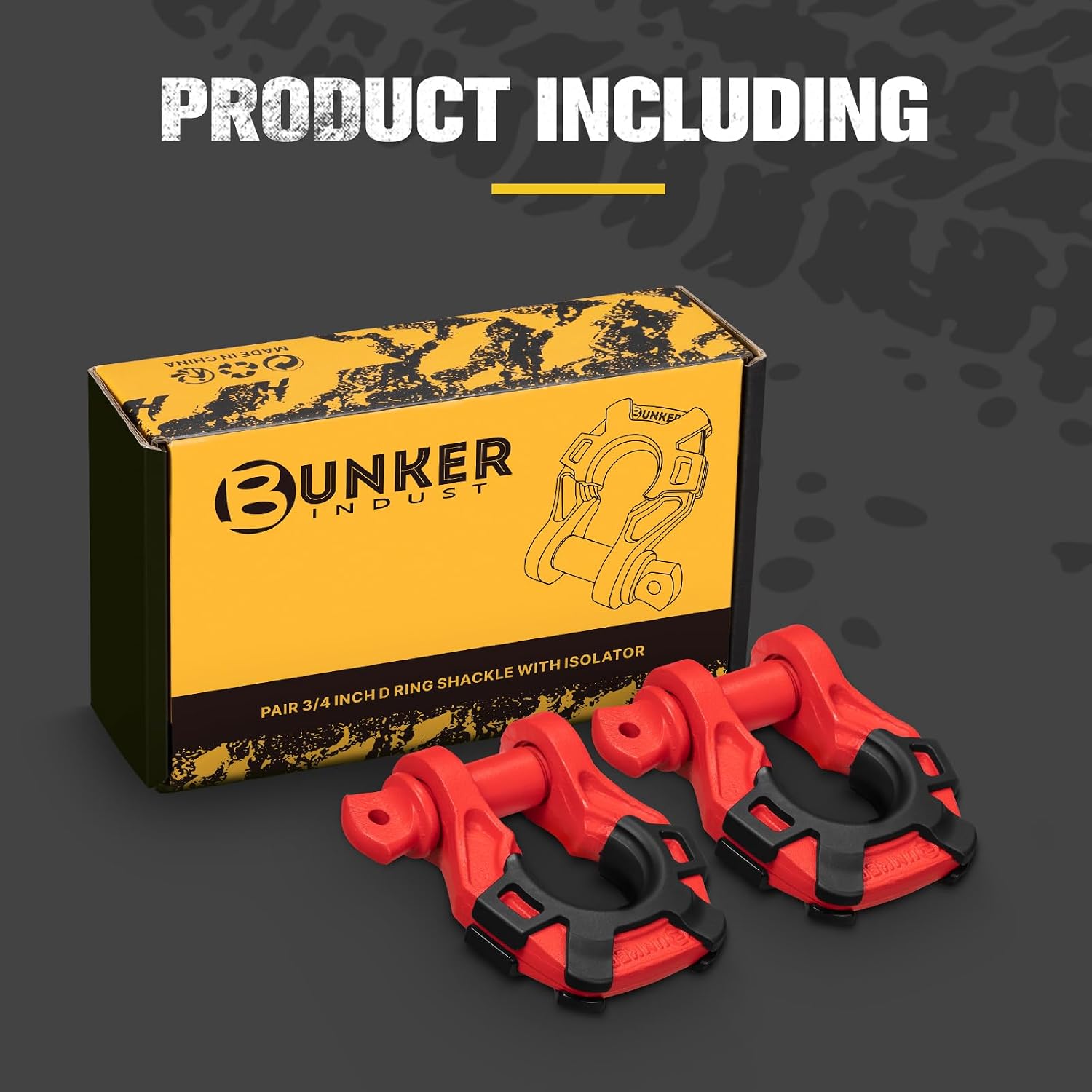 BUNKER INDUST 3/4" D Ring Shackle with 7/8" Pin,Red Tow Shackles with Isolator for Use with Tow Strap, Winch, 2 Pack Off-Road Recovery Shackle for Jeep Truck Vehicle ATV UTV, 42,000lbs Break Strength