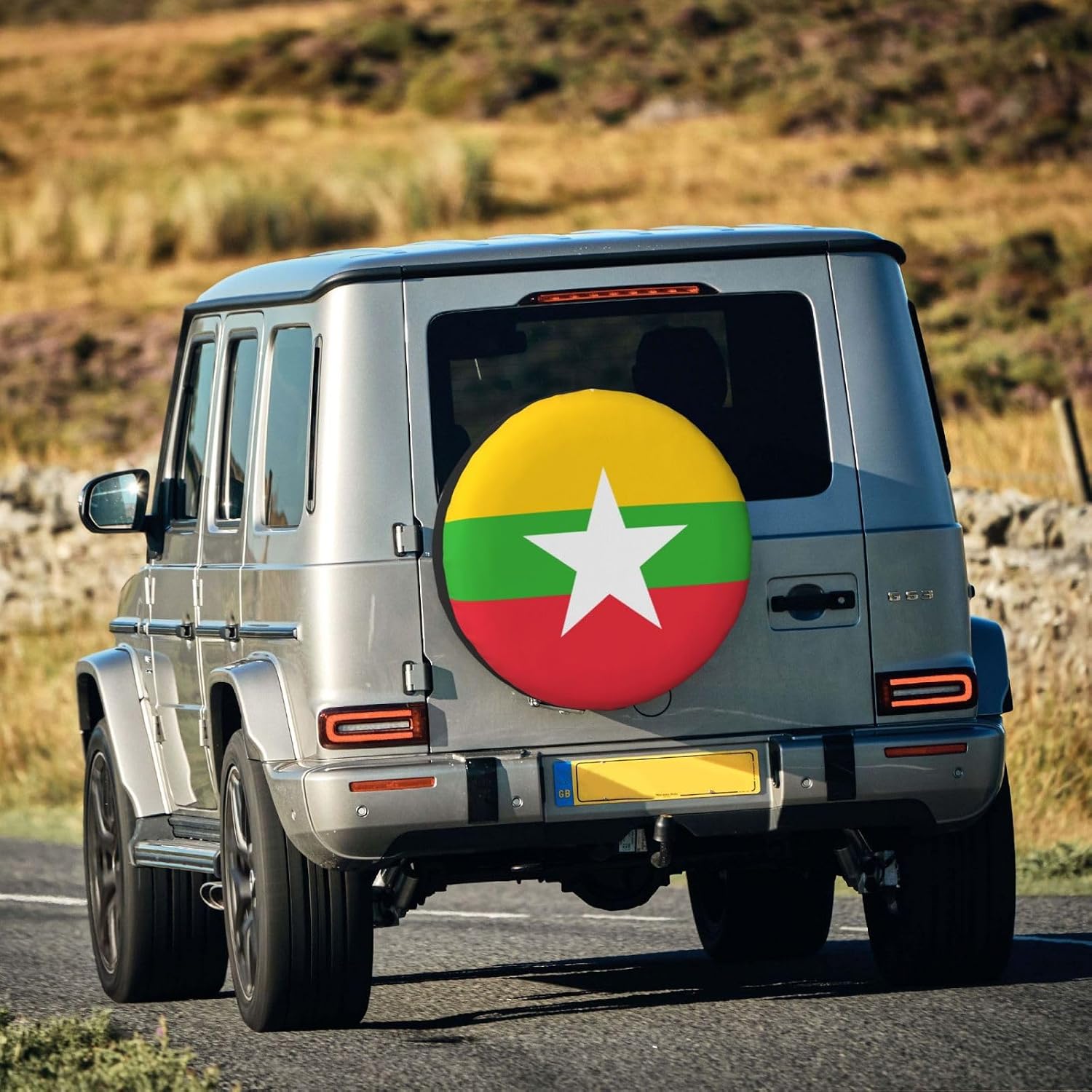 Flag of Myanmar Print Universal Spare Tire Cover for RV, Jeep | Wheel Protector Fits Rv, Trailer, Jeep, Shield Tires From Sun, Dirt And Rain For Outdoor Storage
