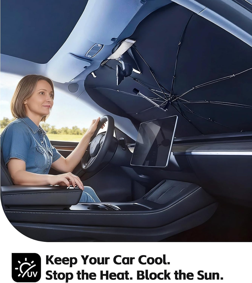 Windshield Sun Shade for Nissan Pathfinder 2022-2026 with 360° Rotating Shaft, Custom Fit Umbrella Sunshade for UV Blocking, Interior Heat Protection, Easy Storage