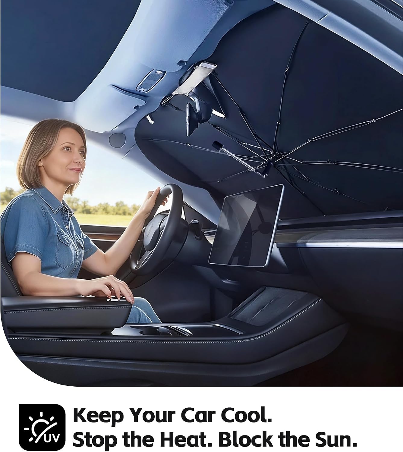 Windshield Sun Shade for Nissan Pathfinder 2022-2026 with 360° Rotating Shaft, Custom Fit Umbrella Sunshade for UV Blocking, Interior Heat Protection, Easy Storage