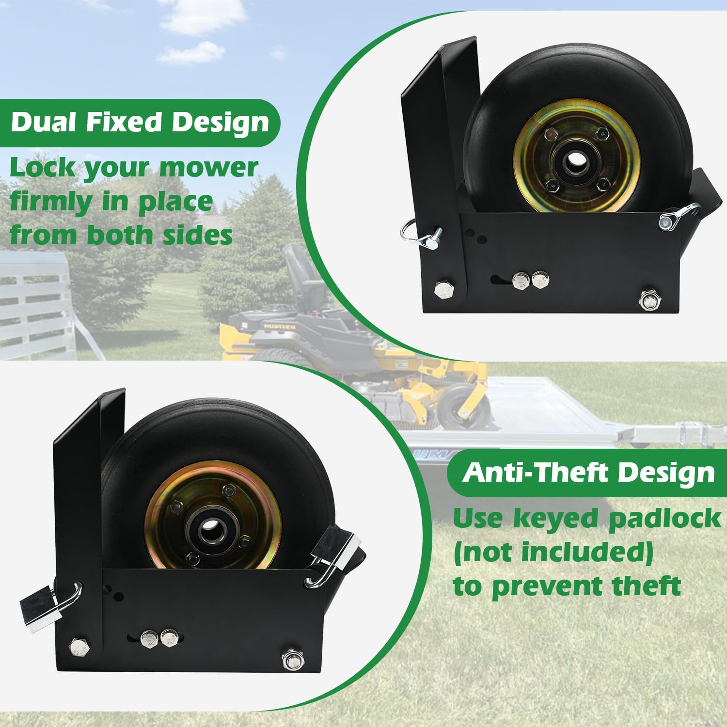 Lawn Mower Wheel Lock, Fits 7" Wide & 6"-10" Diameter Wheel | Lawn Mower Anti-Theft Device|Quickly Locks in Place|Adjustable to Fit Multiple Sizes of Lawn Mower Wheels