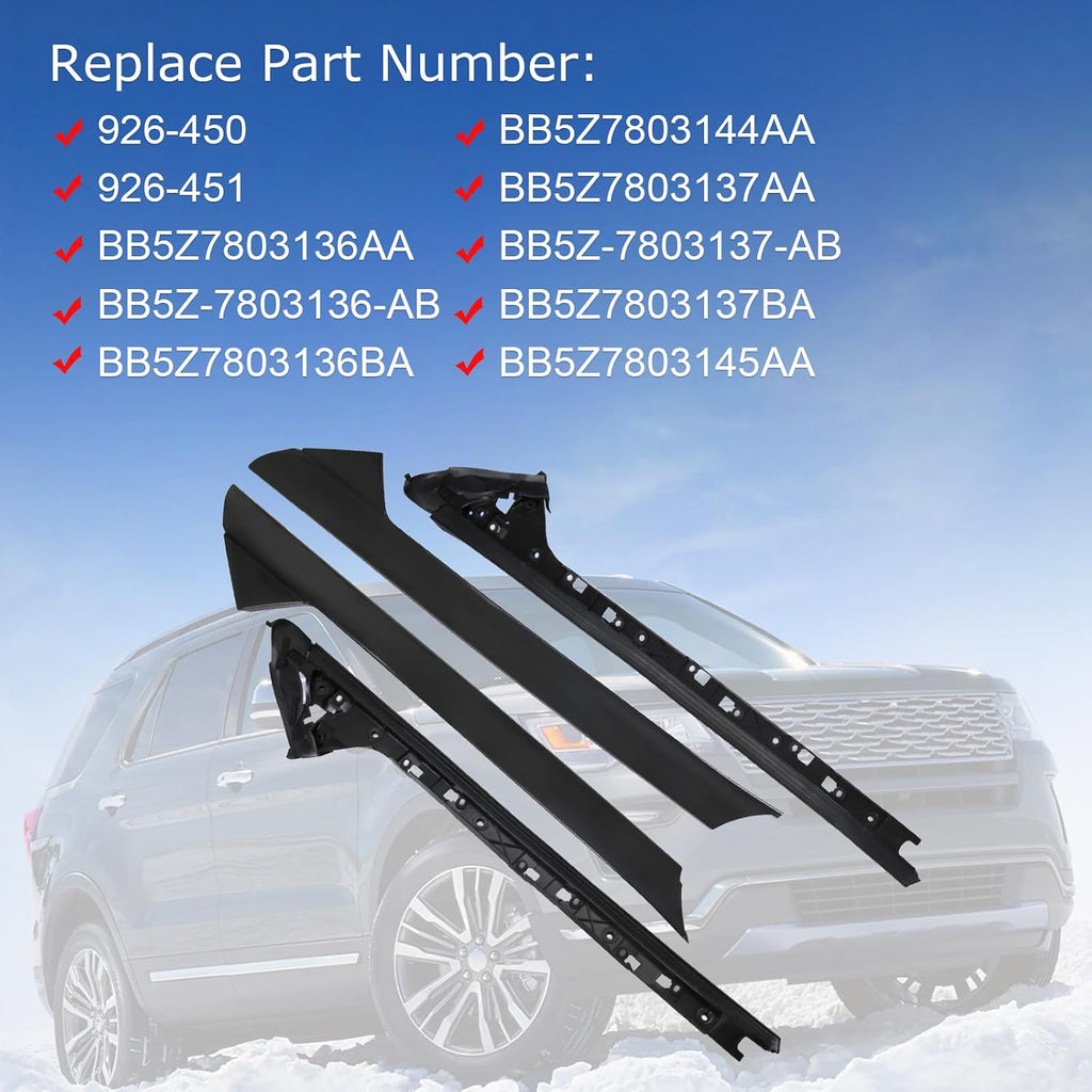 A-Pillar Molding Trim Kit Outer and Inner Trim Set Replacement for 2011-2019 Ford Explorer 4 Door Utility (Left & Right) Replaces 926-451 926-450