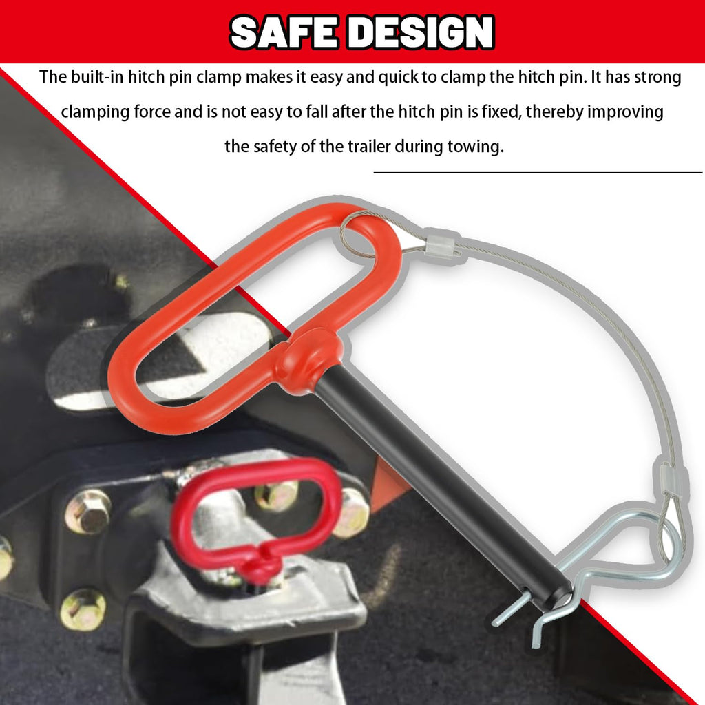 1/2" x 4" Trailer Hitch Pin | Clevis Pin Hitch with Rubber-Coated Handle, Trailer Gate Pin with Safety Clip Anti-Loss Rope (Pack of 2）