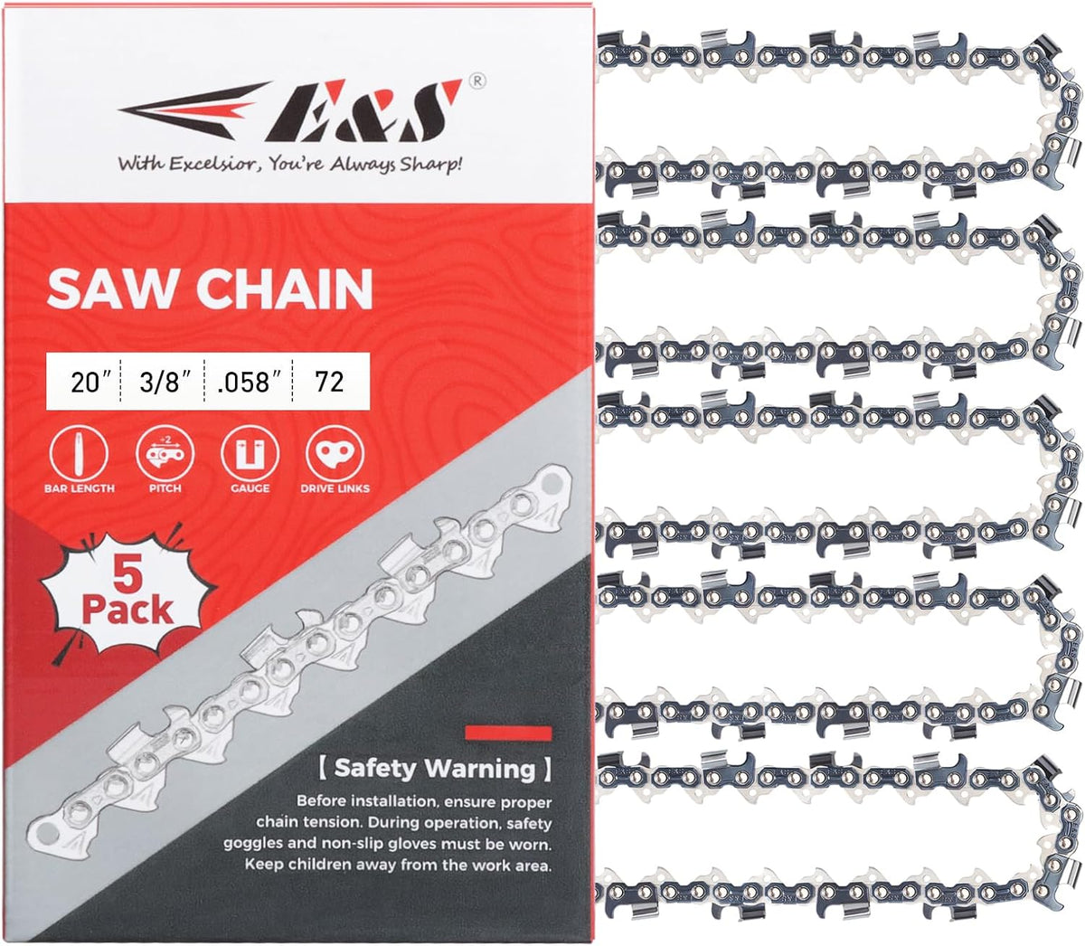 20 inch chainsaw chain 3/8" pitch .058" gauge, main product view