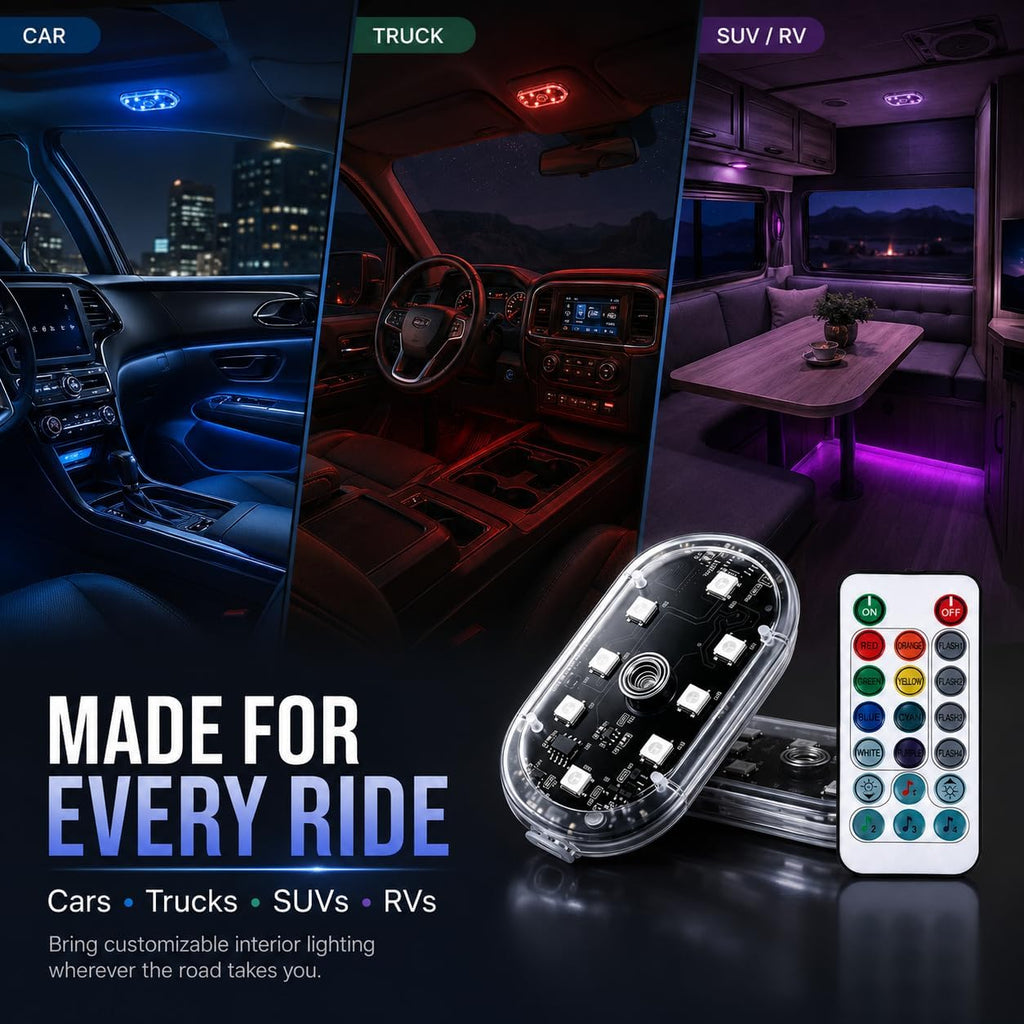 4Pcs Magnetic LED Interior Car Lights – 8 Colors RGB Wireless Ambient Lighting with Remote & Touch Control, USB Rechargeable Portable Strobe Nightlight for Footwell Door Dash Glove Box – Car Truck SUV