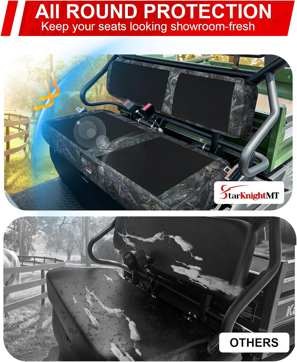 StarknightMT Mule 610 Seat Cover Upgraded Neoprene Compatible with Kawasaki Mule 600/610 2005-2016 & SX 2017-2023, Waterproof Bench Seat Covers Accessories