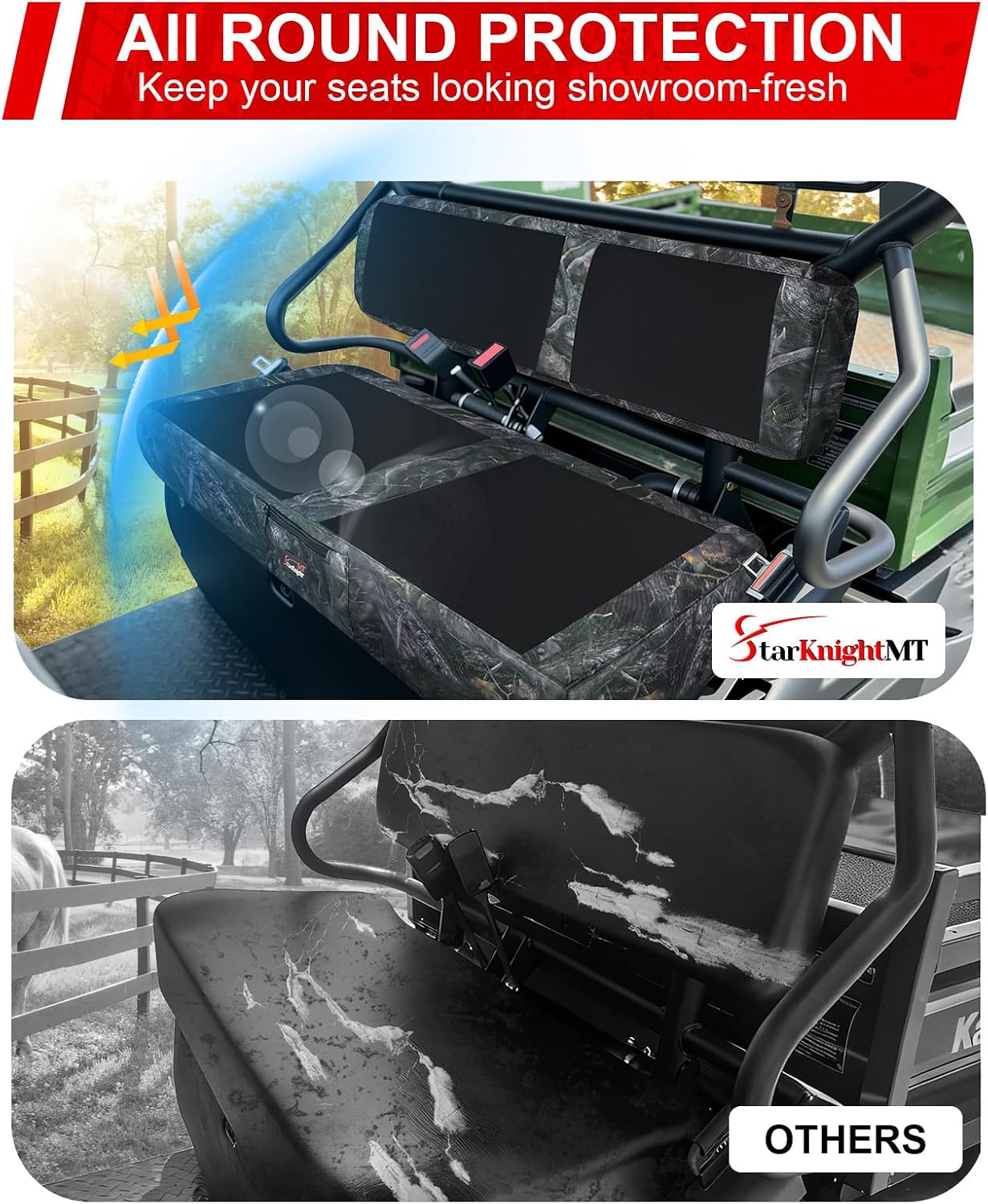StarknightMT Mule 610 Seat Cover Upgraded Neoprene Compatible with Kawasaki Mule 600/610 2005-2016 & SX 2017-2023, Waterproof Bench Seat Covers Accessories