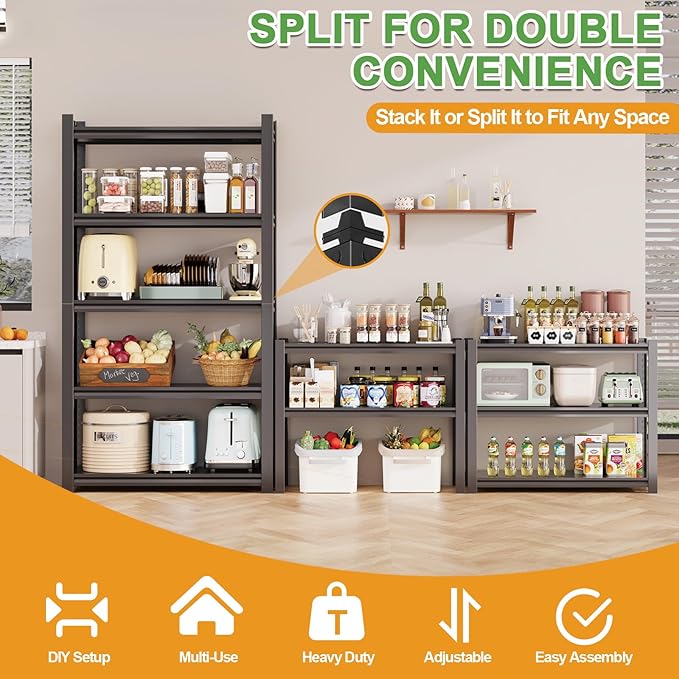 72H Metal Kitchen Storage Shelves, 2500 LBS Heavy Duty Garage Shelving Unit - Image 4