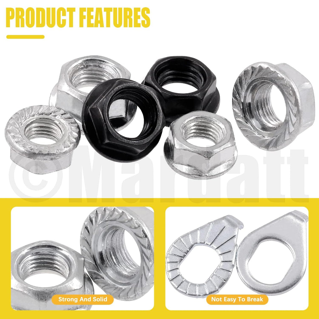 60Pcs M8 M9.5 M10 Bicycle Wheel Axle Nuts and Washer Assortment Kit Including Bike Hub Hex Flange Nuts, Front and Rear Wheel Hub Safety Washers Retaining Clips for Road Mountain Bike