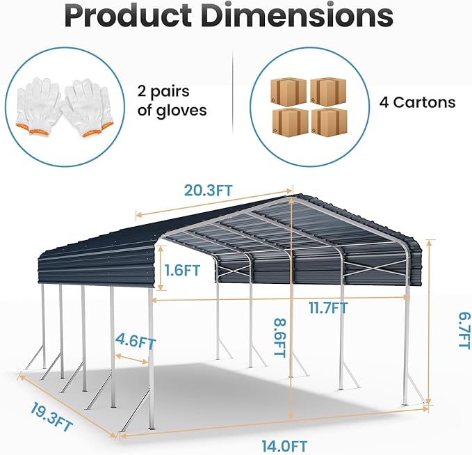 12x20' Heavy Duty Metal Carport – Sturdy Structure, All-Weather Protection - Image 2