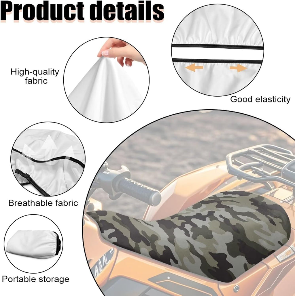 Camouflage Print ATV Seat Cover Waterproof 4-Wheeler Non-Slip Protective Covers Elastic ATV Seat Cover Universal Fit (25×10 Inch), 1 Pack