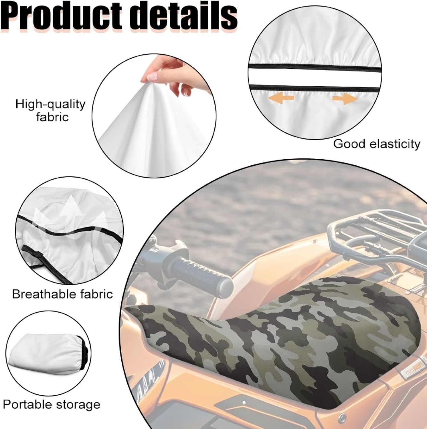 Camouflage Print ATV Seat Cover Waterproof 4-Wheeler Non-Slip Protective Covers Elastic ATV Seat Cover Universal Fit (25×10 Inch), 1 Pack