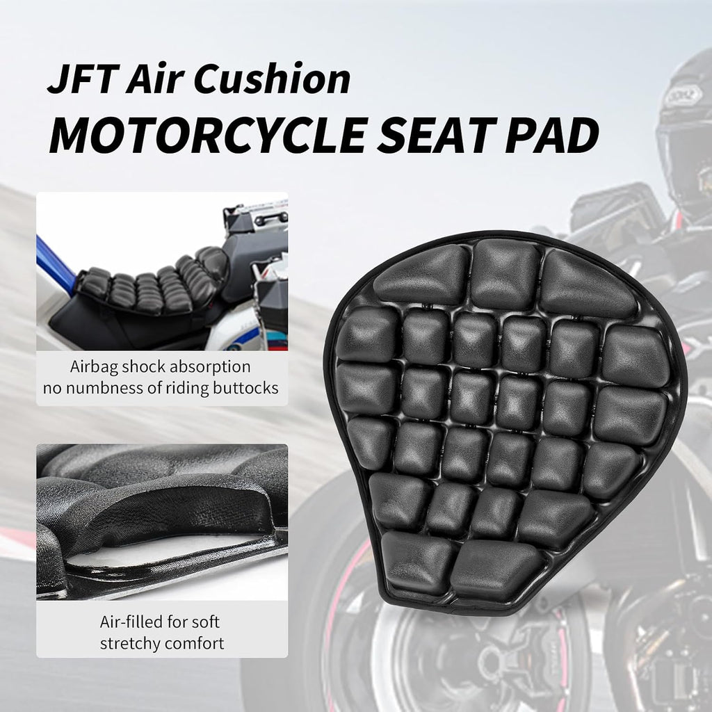 JFT Motorcycle Seat Cushion Covers Air Pad, Pressure Relief Ride Motorcycle Air Cushion Saddles Compatible with Harley Davidson Motorcycle (Black)