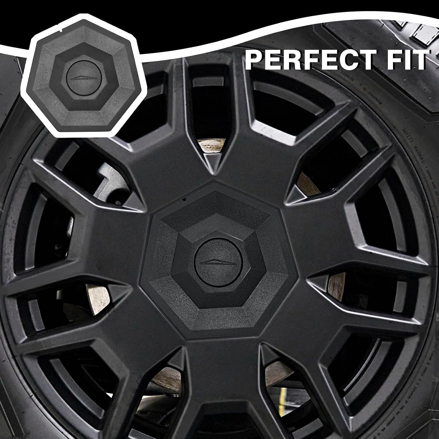 BestEvMod Upgrade 4PCS Full Coverage Wheel Center Hub Caps Cover Compatible with Tesla Cybertruck 2026 2025 2024 Accessories Removable Hub Center Fit All Terrain Tires ONLY NOT Fit Core Wheels (V2)