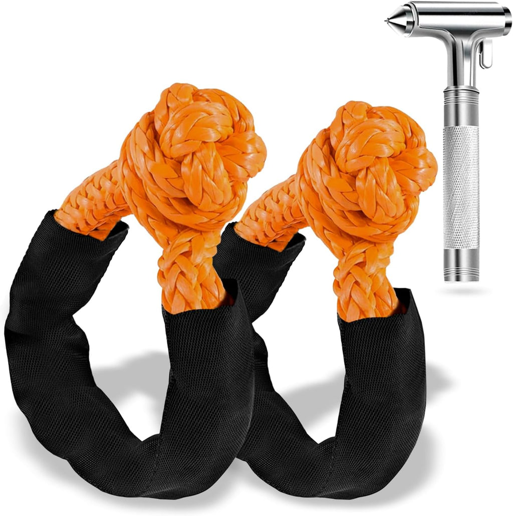 Synthetic Soft Shackles Tow Recovery Kit, 1/2in x 22in, 2PCS | 56,000LBS Capacity, 1PC All-Metal Escape Hammer, For Truck SUV ATV UTV, Offroad Recovery