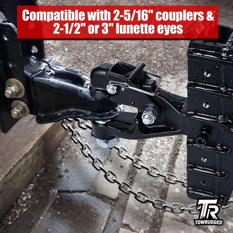 2-5/16"Ball Pintle Attachment Bundle with Adjustable Channel Mount Hitch, 6-7/16" Drop 6-5/8"Rise 20,000 LBS 2.0" Receiver