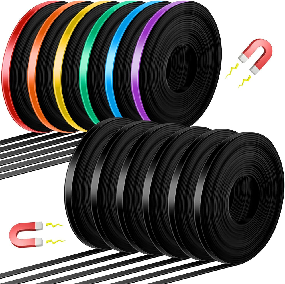 AmazingSpark 12Rolls Thin Magnetic Whiteboard Tape Line, 7 Color, 0.39 Inch