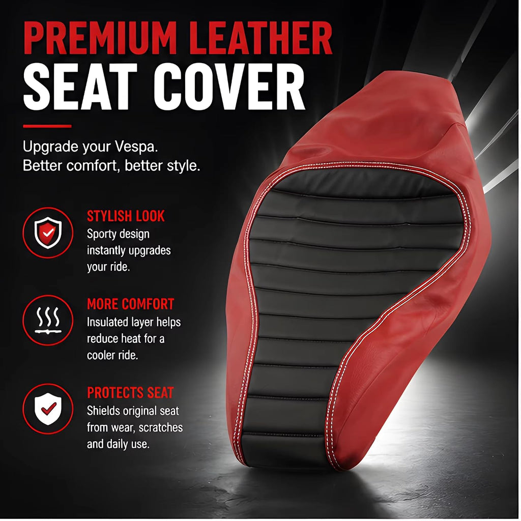 for Vespa Primavera Sprint 125 250 150 50 Leather Seat Cushion Thickened Sponge Insulation Seat Cover Protector (RED)