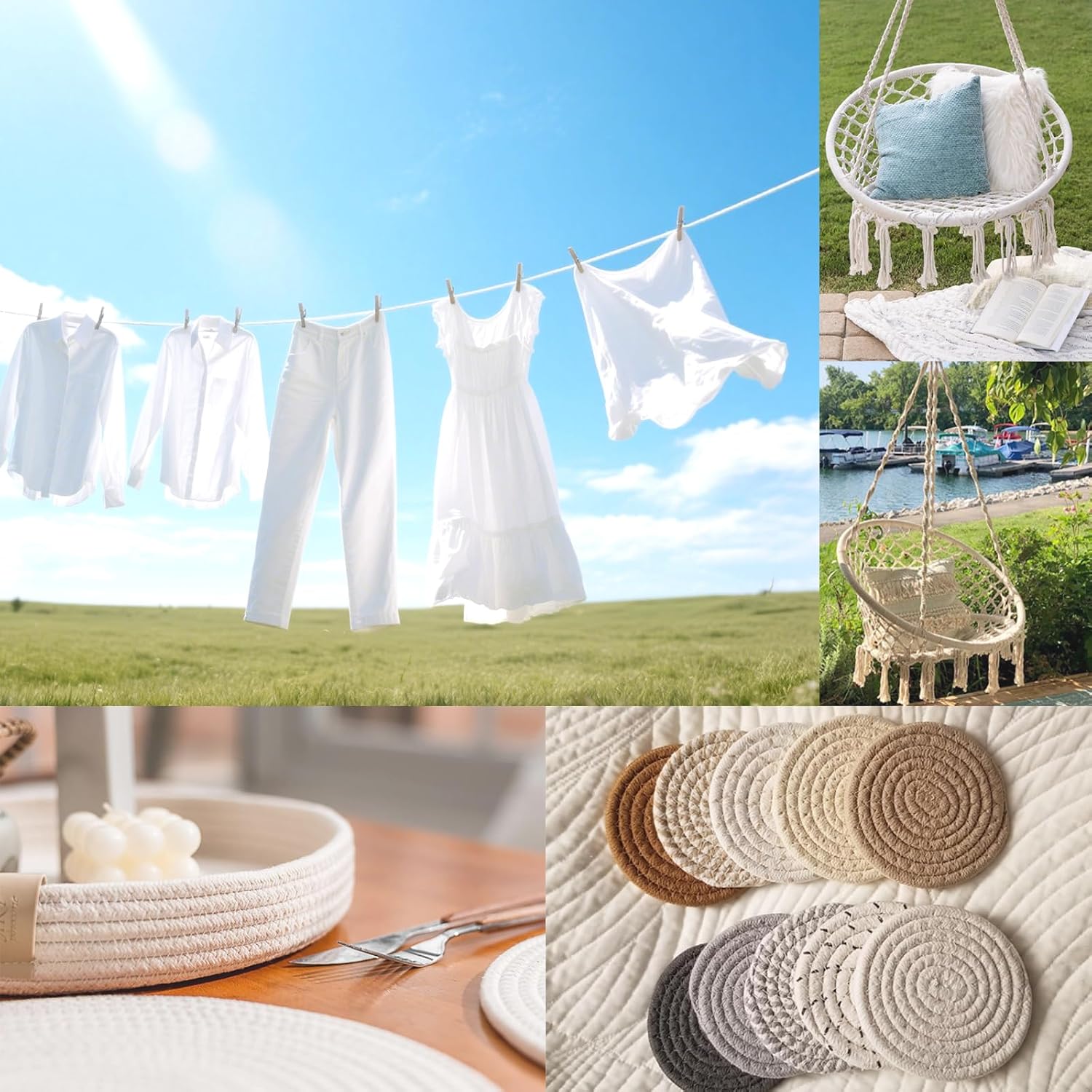 100 Feet 3/8 Inch Braided Cotton Rope - Soft White Cotton Rope for Clothesline, Swing, DIY, Baskets