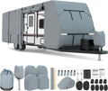 RV Cover 22-24ft, Travel Trailer Heavy Duty Extra-Thick 8 Layers Anti-UV Waterproof Windproof Camper Cover with Tongue Jack Cover, Extra Windproof Ropes, Gutter Covers