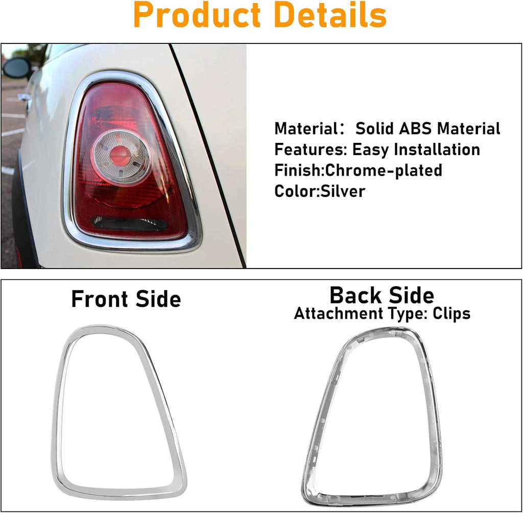 Compatible with MINI Cooper Taillight Trim Ring 2007-2014,R55 R56 R57 Rear Tail Light Lamp Assembly Cover Bezel for Driver Passenger Side,Replacement 51132752243,51132752244,Chromed,1 Pair