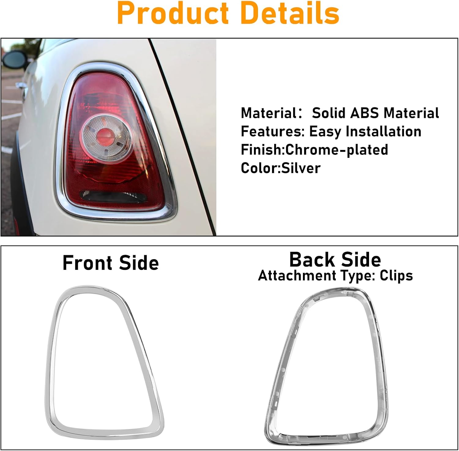 Compatible with MINI Cooper Taillight Trim Ring 2007-2014,R55 R56 R57 Rear Tail Light Lamp Assembly Cover Bezel for Driver Passenger Side,Replacement 51132752243,51132752244,Chromed,1 Pair
