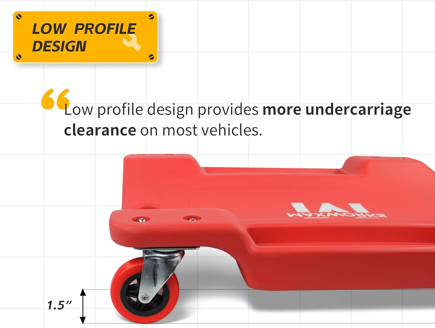 MAXWORKS 50874 40 Inch Plastic Rolling Garage Creeper with Padded Headrest and Dual Tool Trays, 300 Lbs