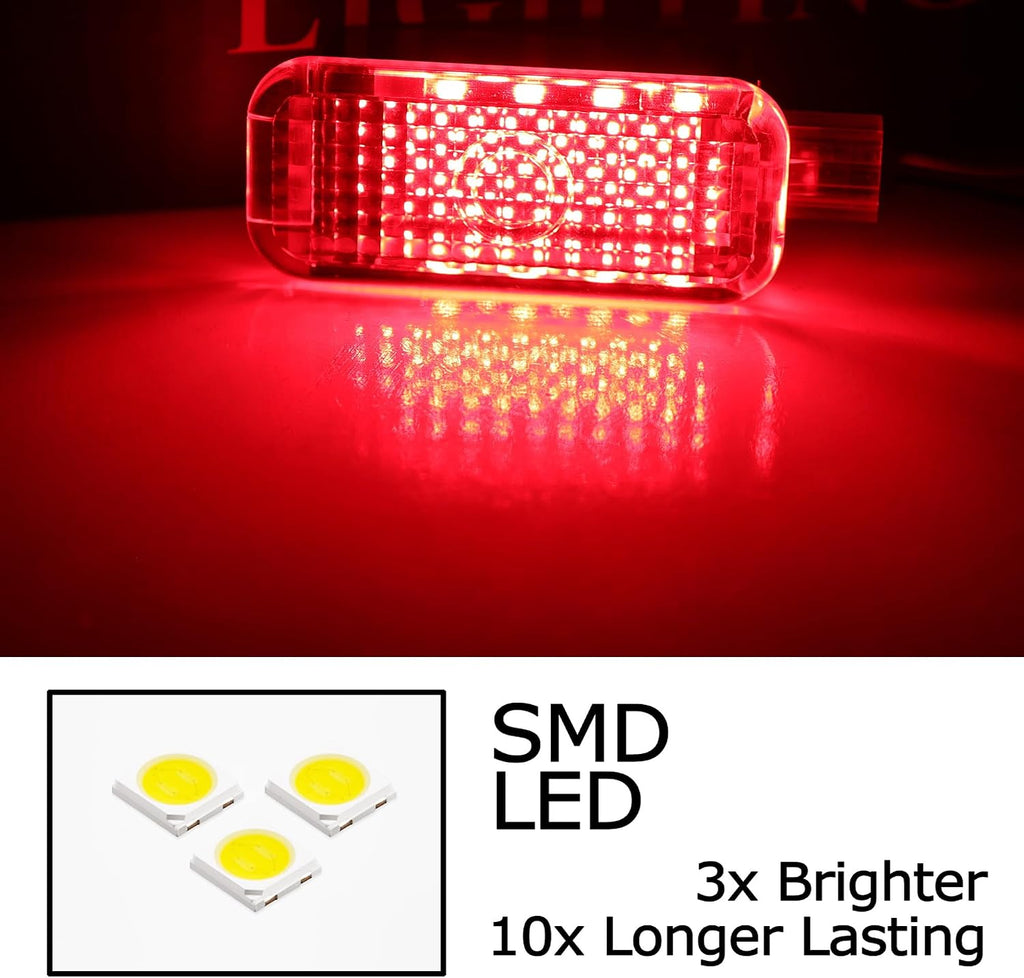 iJDMTOY Clear Lens Brilliant Red LED Footwell, Door Sill, Side/Under Door Lights, Compartment Glove Box or Trunk Cargo Lights, Compatible With Audi A1 A3 A4 A5 A6 A7 A8 Q3 Q4 Q5 Q7 Q8