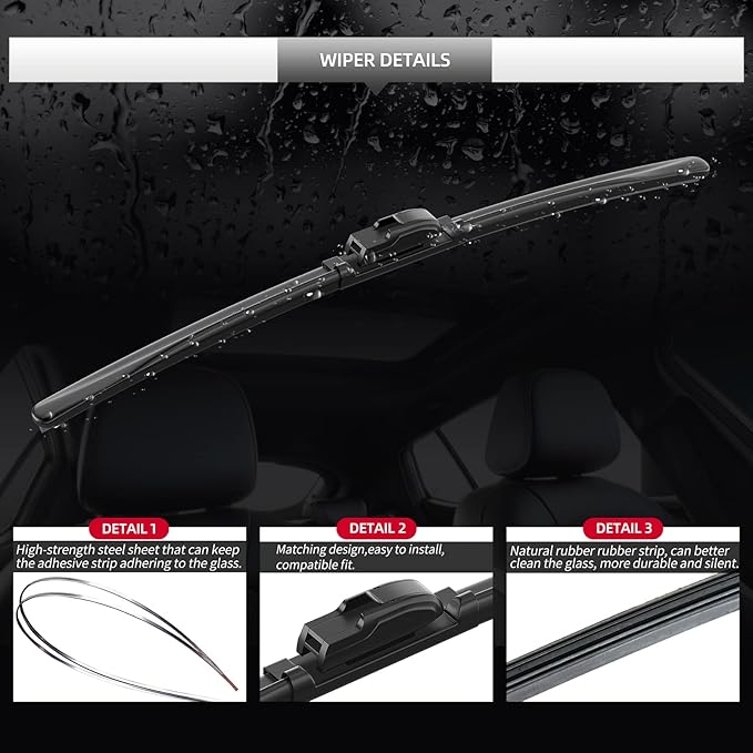 Replacement for BMW X6 2014-2019 Windshield Wiper Blades, 3 Pieces of Car Front - Image 4