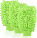 3 Pack Chenille Microfiber Car Wash Mitt, 7" x 9.6" Car Washing Mitts, Home Dusting Gloves, Scratch Free Lint-Free, Highly Absorbent, Double Sided, for Cleaning Detailing Polish (Green)