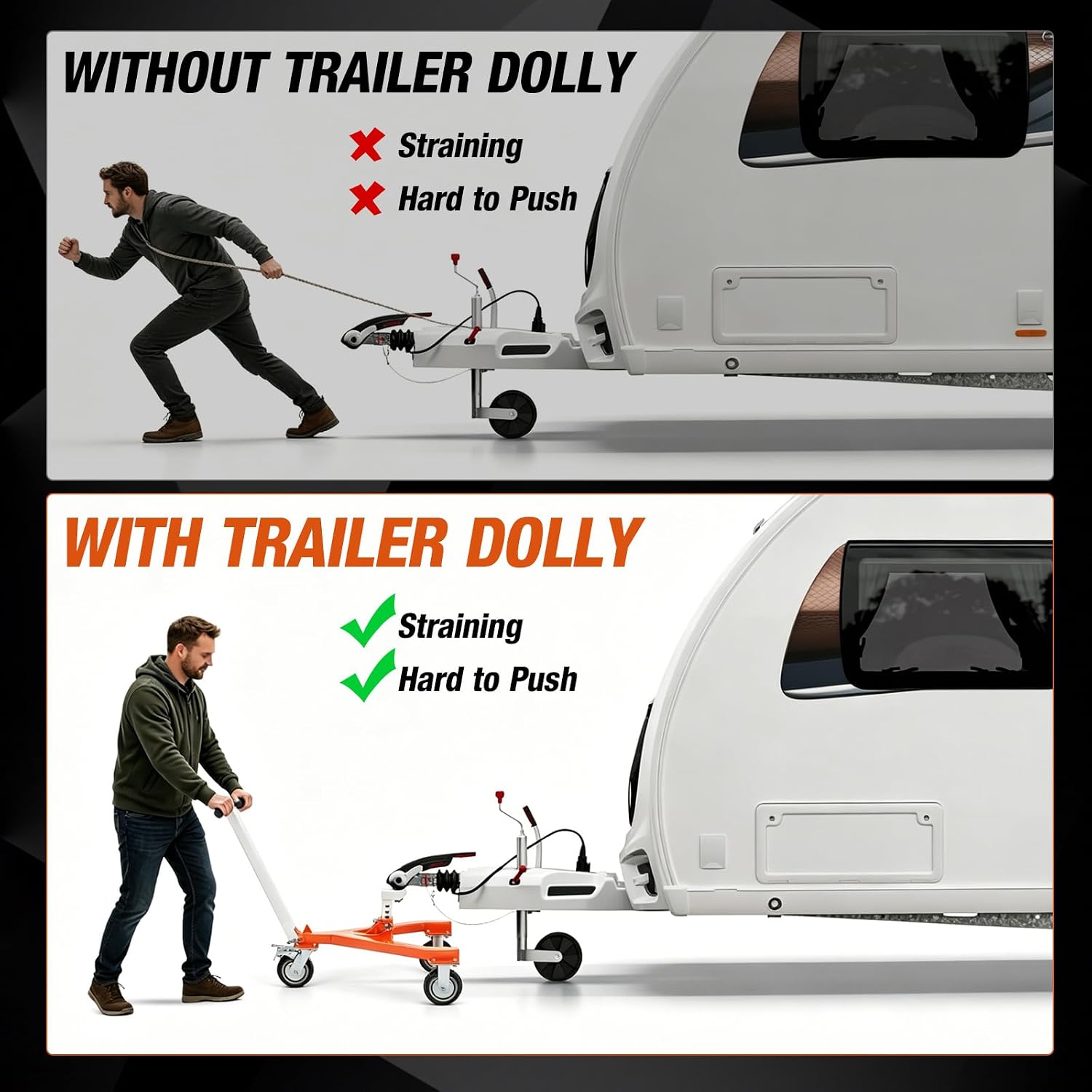 Trailer Dolly Heavy-Duty, 20,000 lbs Load 3500 lbs Tongue Weight Trailer Mover with 2'' & 2-5/16'' Receiving Tongues, 360° Swivel Wheels with Brake, Angle Adjustable, Suitable for RV Boat Motorcycle