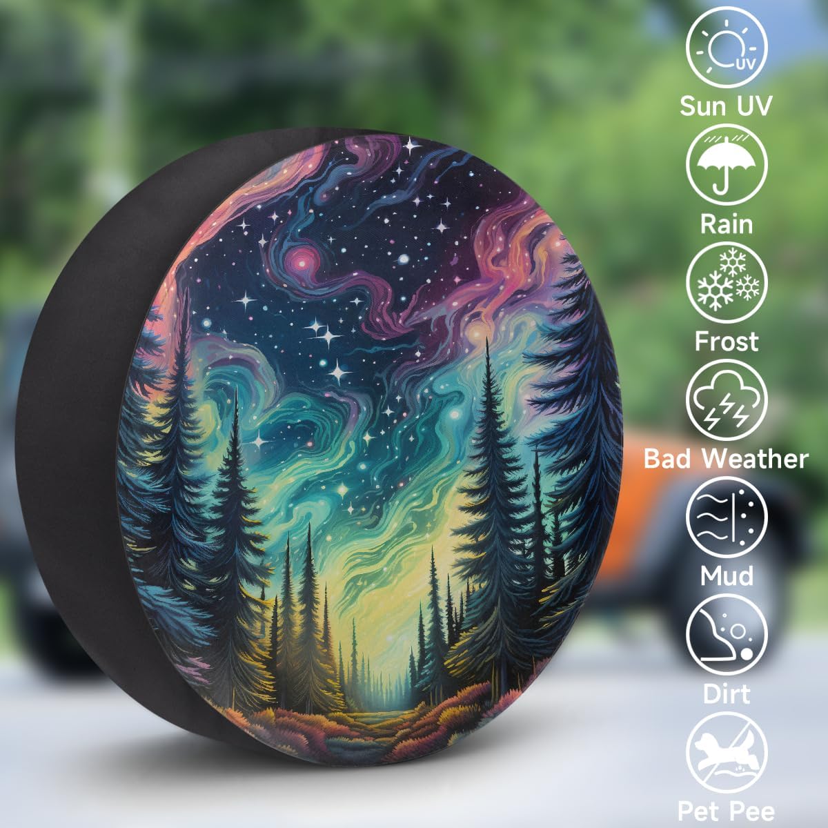 Forest Spare Tire Cover Waterproof Dust-Proof Spare Wheel Covers | Galaxy Rainbow Wheel Tire Cover Universal Fit for Camper Trailers RV SUV Truck Travel Trailers Accessories 17"