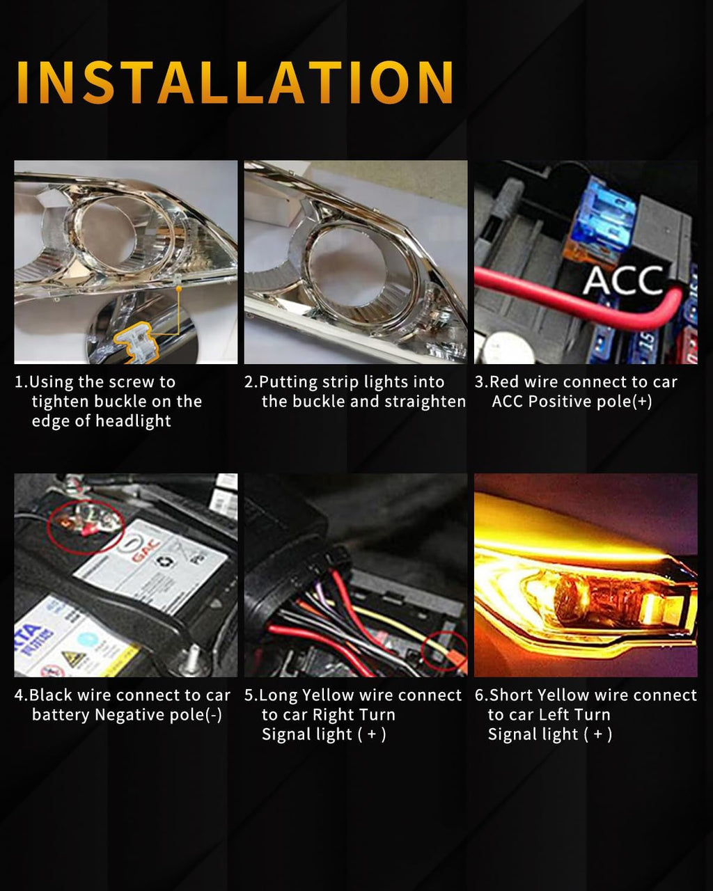 Qasim Sequential LED Strips APP Bluetooth Control RGB Multi Color Headlight 24Inch LED Daytime Running Lights Flexible DRL Tube Strip 12V 2-Pack